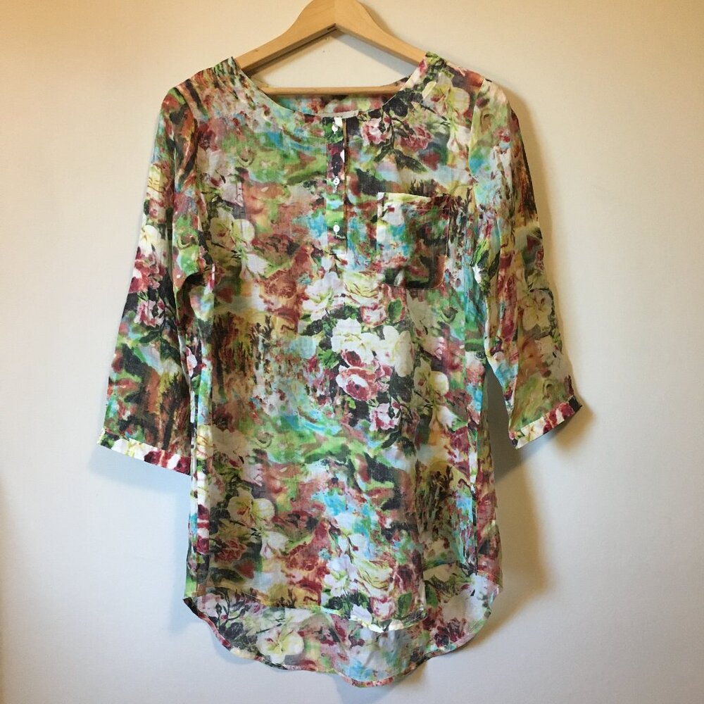 Anany Y2K Bright Abstract Floral Tunic Blouse L Size Large
